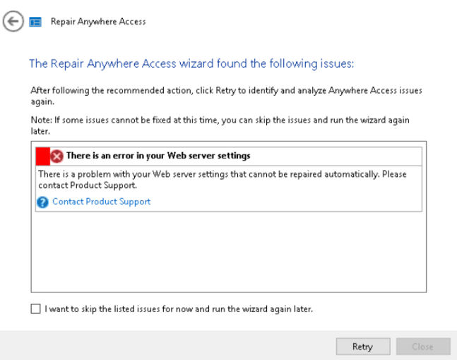 web server settings error