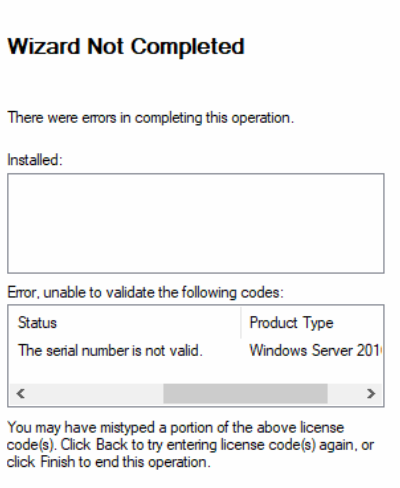 The serial number is not valid.